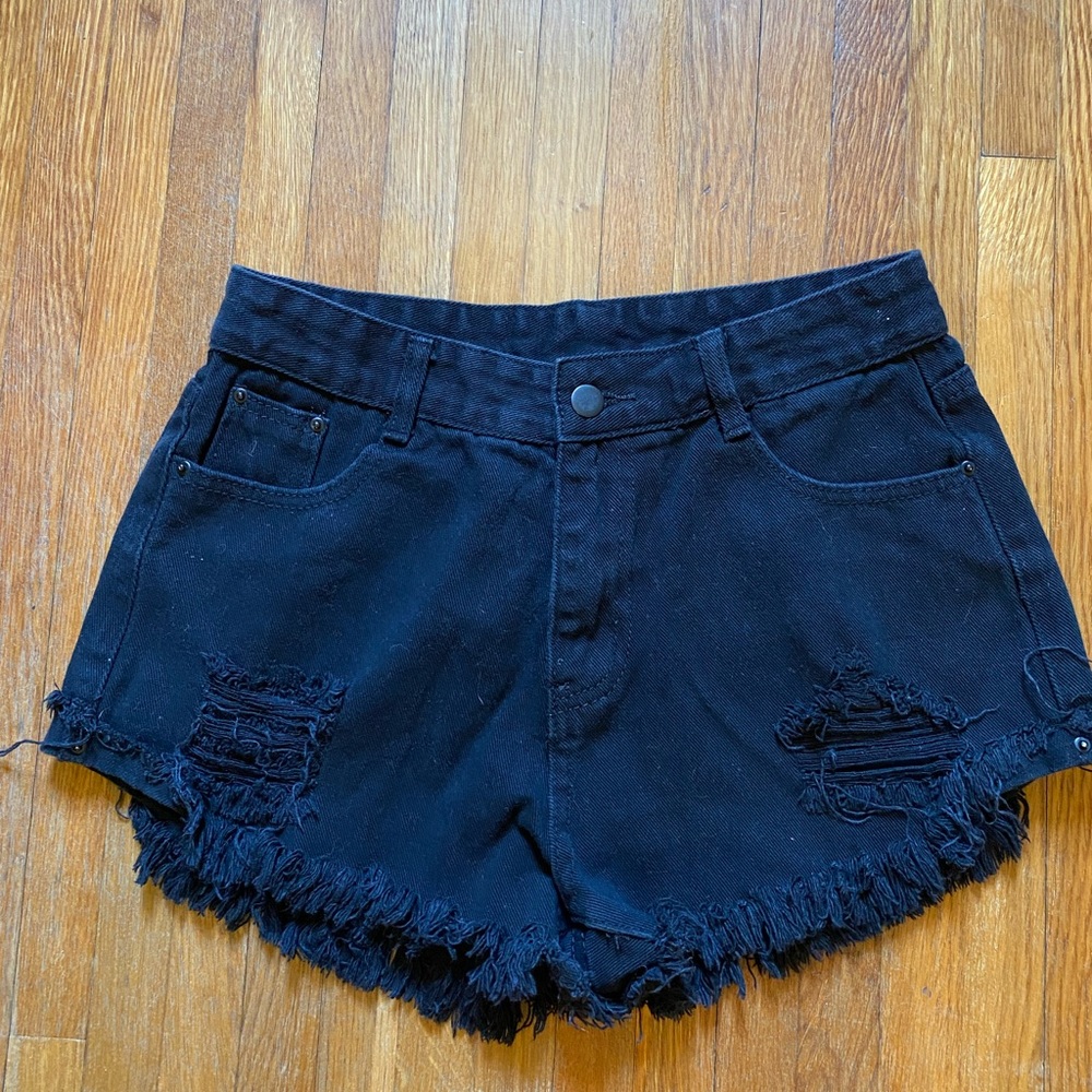 SHEIN black denim shorts